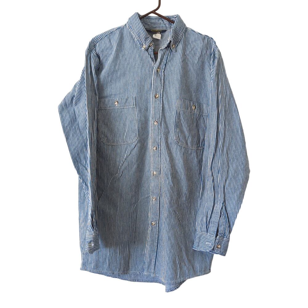 VTG OshKosh B’gosh Top Mens Large Tall‎ Cotton Denim Button Up Western Railroad